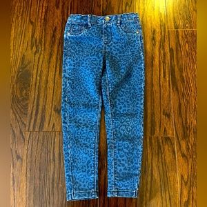 Girls leopard design blue jean jeggings